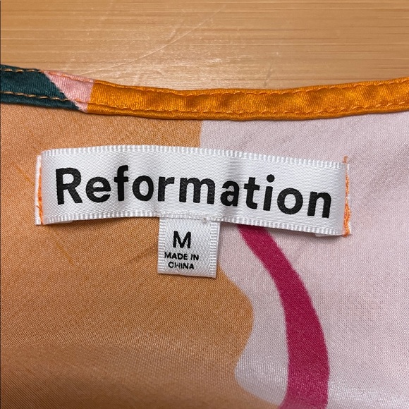 Reformation Daytona Silk Dress Medium Sleeveless Orange Floral Midi V Neck - Picture 3 of 16